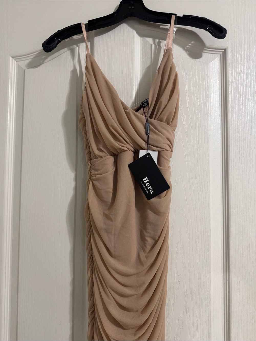 Hera Collection Strapless Nude-Beige Ruched Evening Dress